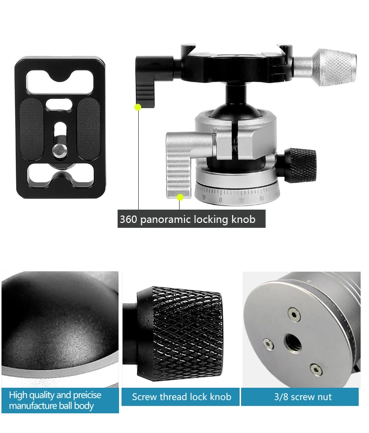 Lightweight Heavy Duty DSLR Camera Carbon Fiber Tripod with Ball Head Quick Release Plate Stand