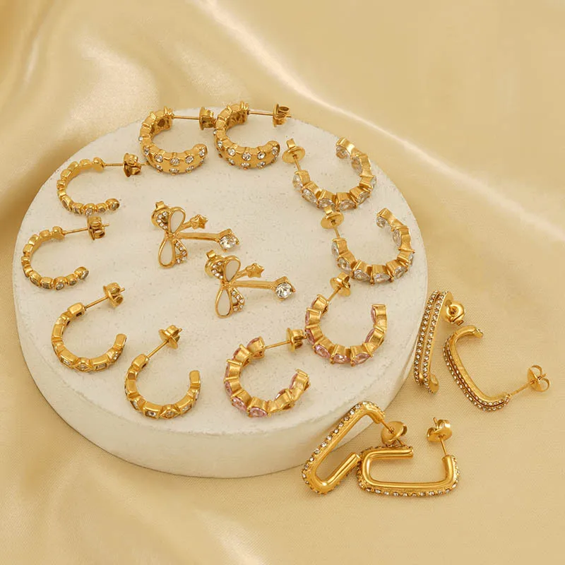 Luxury Vintage Designer 18K Gold Plated Stainless Steel Cubic Zirconia Hoop Earrings For Women Jewelry Gift