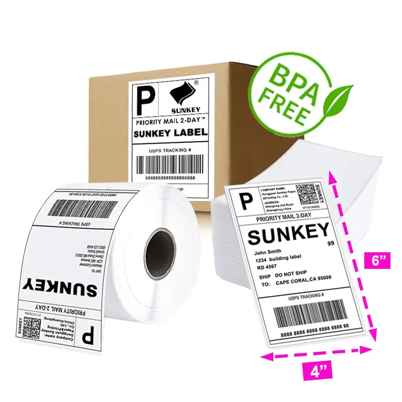 Customized A6 blank waterproof label roll and 4X6 thermal label sticker for printer labels