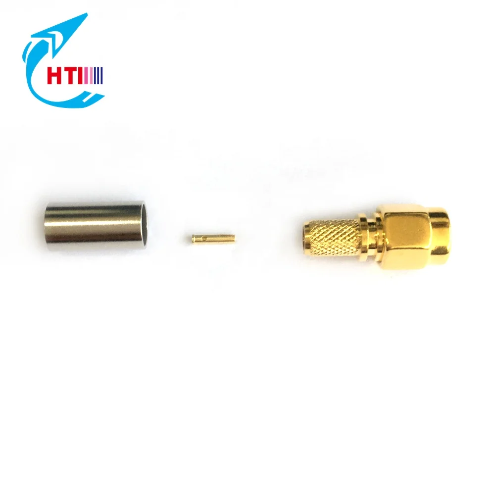 Ready stock Golden planted for RG58  RP SMA Male plug Crimp Type  RP Connector rp sma connector