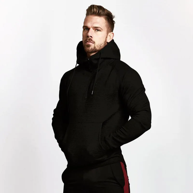 Custom Logo Printed Fall Winter Trend Pullover Men Sports Hoodies Mens Fitness Gym Black Sweatshirts