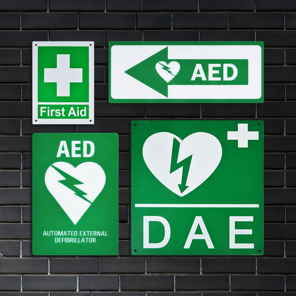 WAP-Health 3046 Flat type First Aid Safety Defibrillator Metal AED Wall  Sign