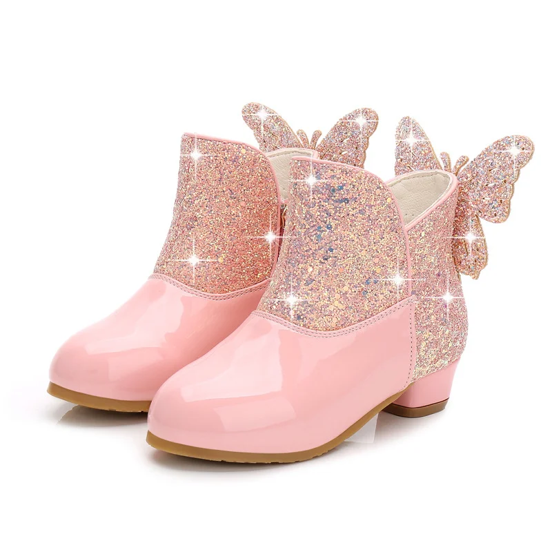 High Heels Keep Warm Sequined Short Boots Princess Fashion Designer Little Girls Casual Kids Shoes