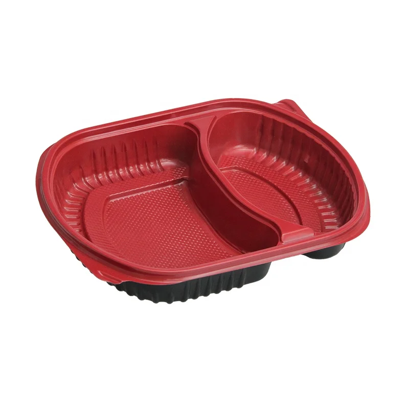 Meal Prep Food Packaging 2 Compartment Microwavable Plastic Food Container With Lid Take Out Disposable Lunch Bento Box