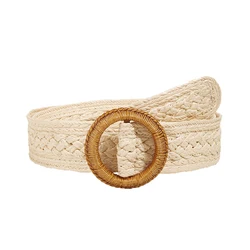 Casual Bohemian Style Round Buckle PP Straw Woven Women Belt For Summer