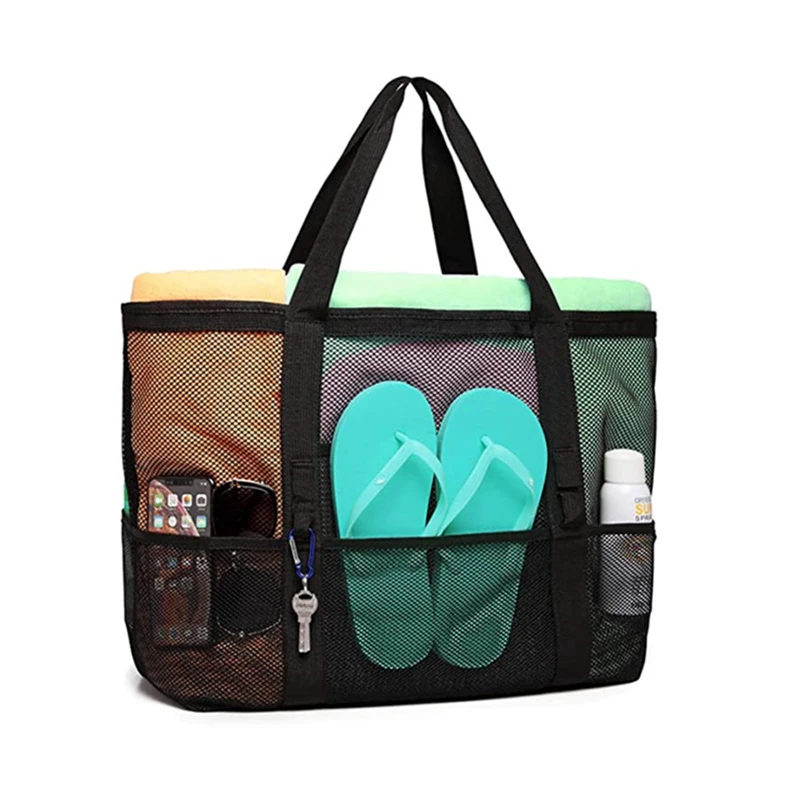 Summer Travel Mesh Shoulder Beach Tote Bag Large Handbags for Women Swimming Wash Bag for Beach Stuff