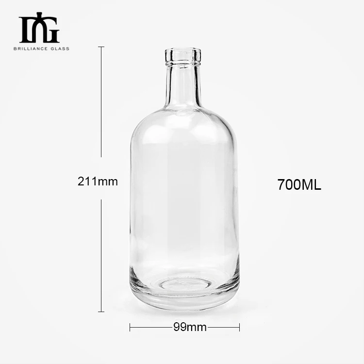 High quality flint vodka empty alcohol bottle wholesale customized 700ml whiskey rum gin with cork