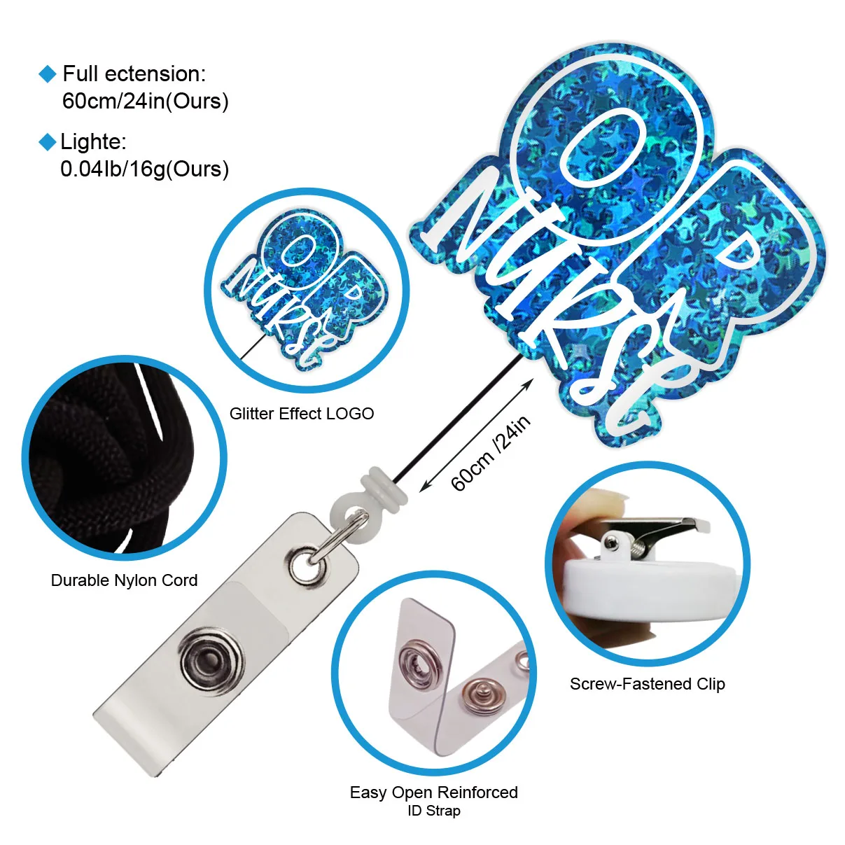 New RTS Bling OR Nurse badge reel Retractable Bling Teacher and professor CNA NP RN LPN Badge Reels