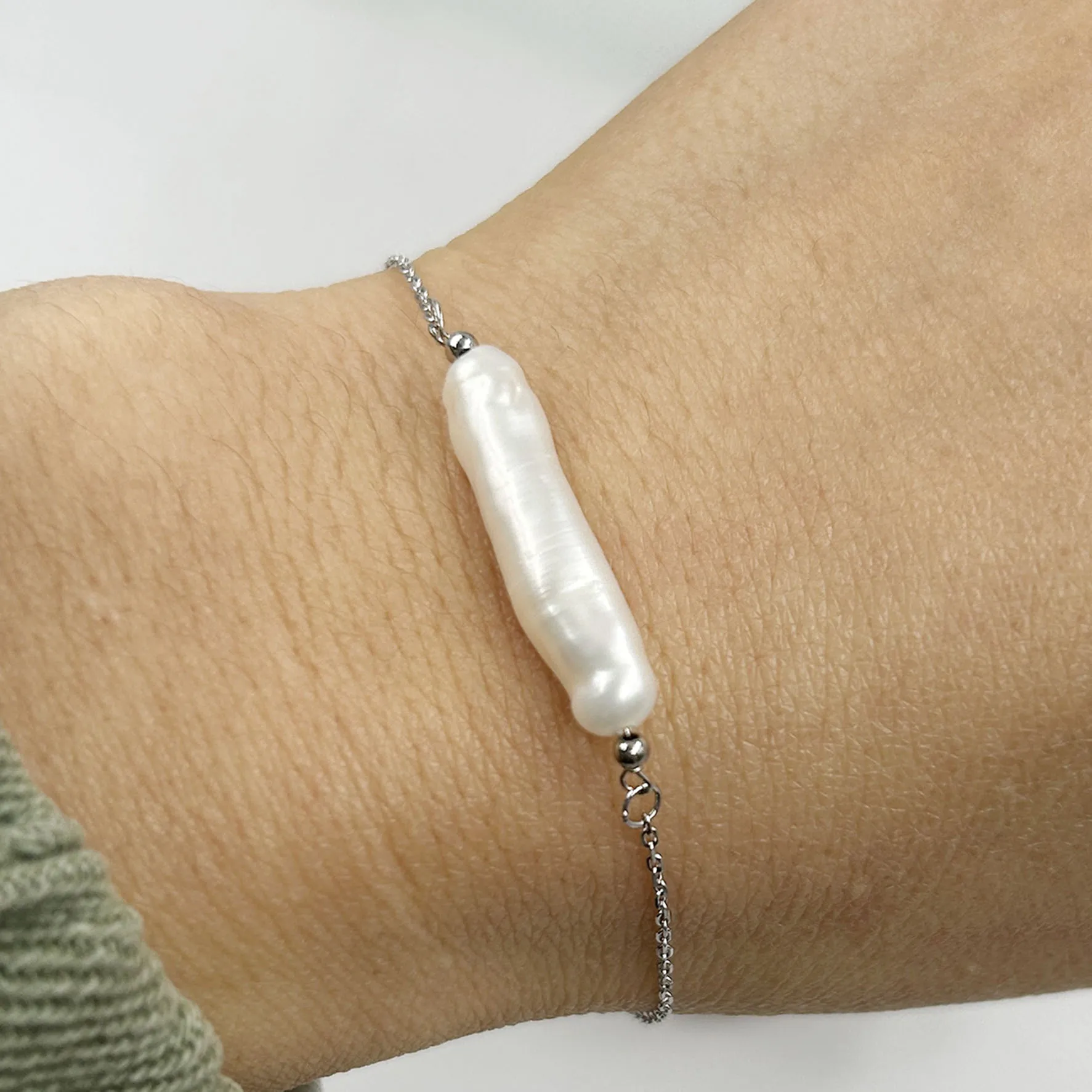 HIGH QUALITY  925 silver adjustable bracelet ,natural biwa baroque Pearl bracelet, jewelry accessories 18 cm gold and silver