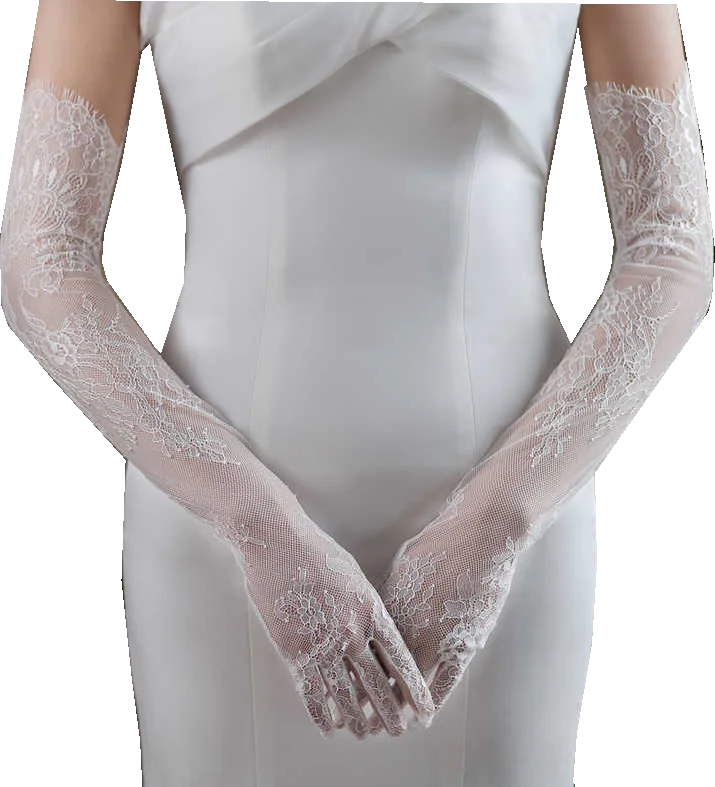 Элегантные кружевные перчатки queensrobe Шантильи мягкие длинные с цветочной вышивкой для невесты свадебные женские Вечерние