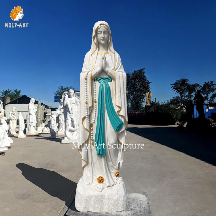 Wholesale Custom Life Size White Marble Virgin Statue Religious Lourdes Sculpture for Church