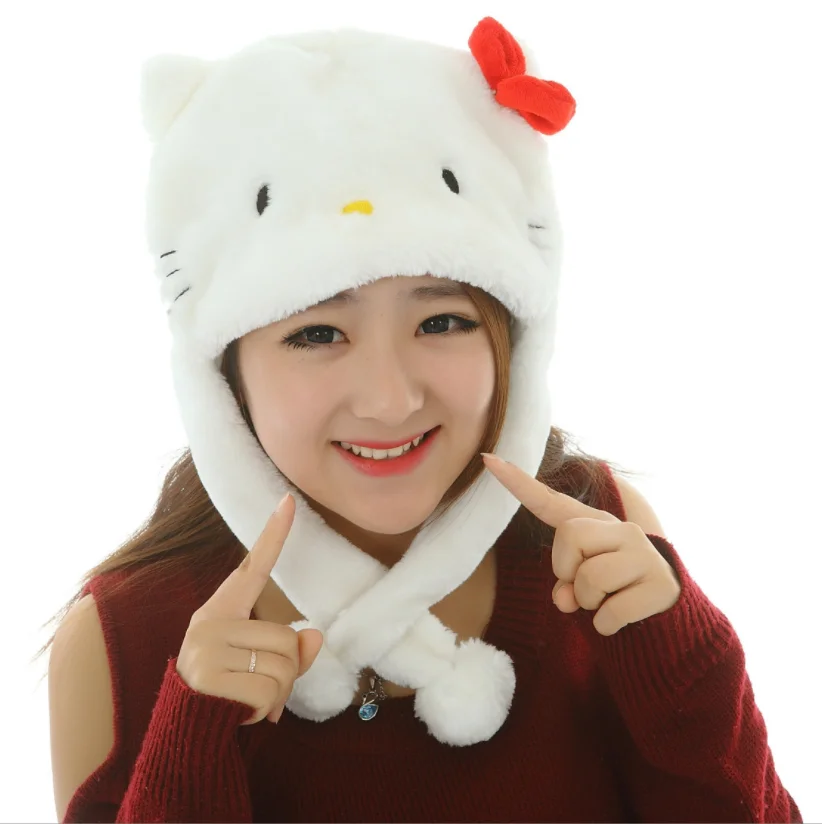 Customized Logo Kids Cartoon Winter Plush Animal Cute Cat Hats Cosplay Winter Earflap Hat