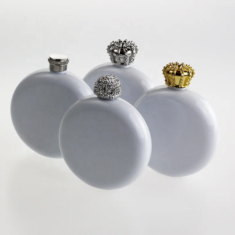 5oz Circle Round Bling Rhinestone Lids Flask Sublimation Blanks Stainless Steel Hip Flask For Women