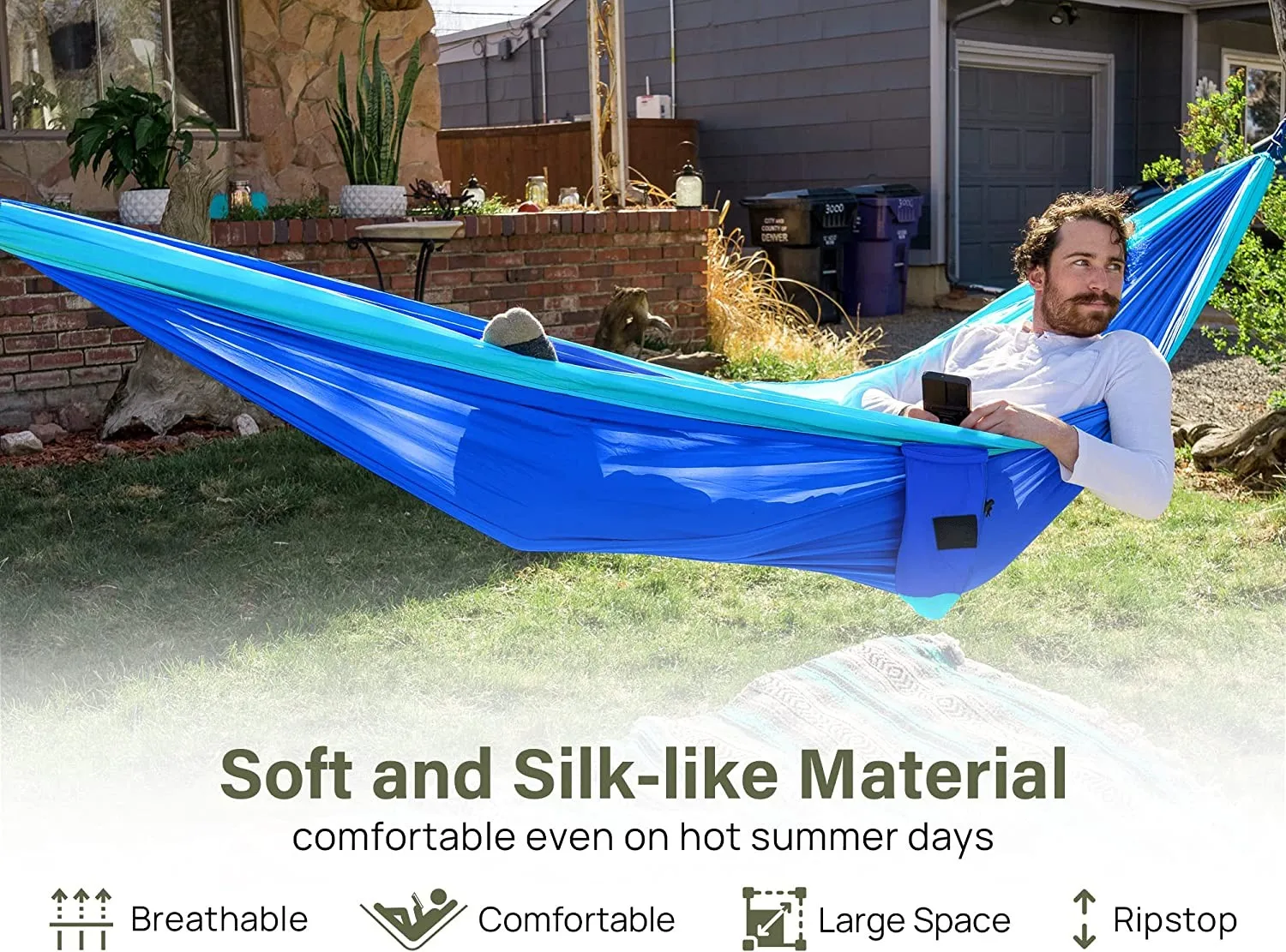 Mingchan Lightweight 2 Person Portable Outdoor Heavy Duty Hammock with Straps Included for Easy Hanging from Trees