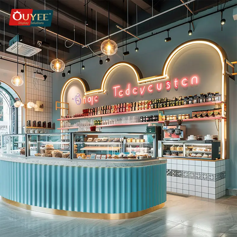 Store Fixtures Cafe Design Coffee Shop Cabinet Bubble Tea Display Coffee Shop Counters Coffee Kiosk