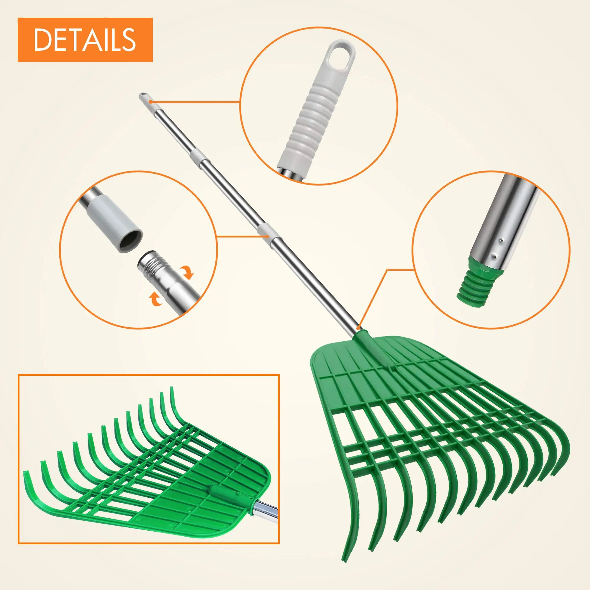 Adjustable Folding Leaves Rake for Quick Clean Up of Lawn and Yard