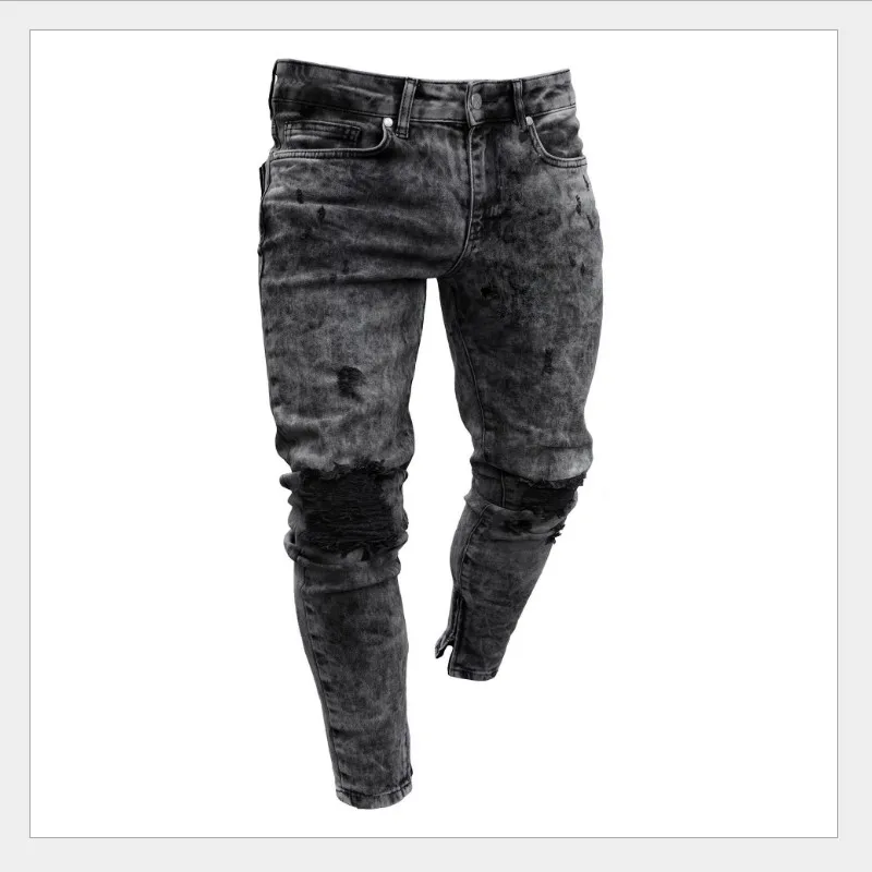 
Factory price ripped fasion snow wash slim denim long jeans for man 