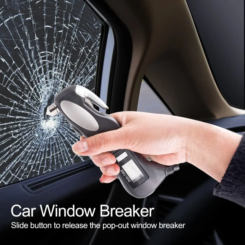 Multi-functional 4 in 1 TY005 Digital Tire Pressure Gauge With Flashlight Tyre Gauge Windows Breaker Cutter Belt Emergency Tool