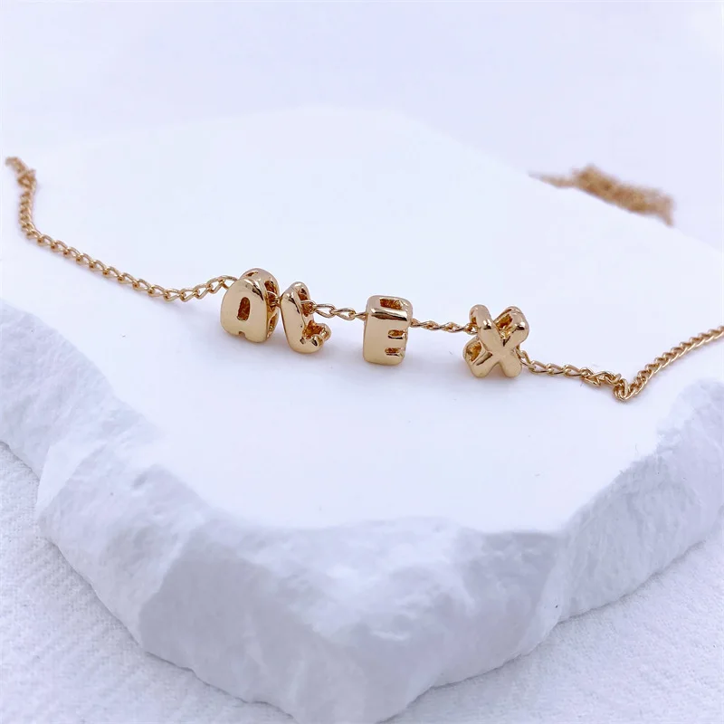 Chunky  Minimalist Tarnish Free Brass Jewelry Personalized Mini Bubble Name Ballon 3D Puff Letter Charm Necklaces Women