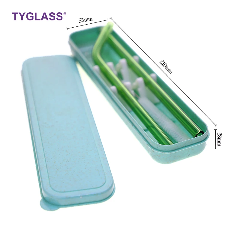 Transparent Eco-friendly Glass Straws Drinking Straws Bar Accessories Glass Straight and Bent Glass Straws Set with Brush