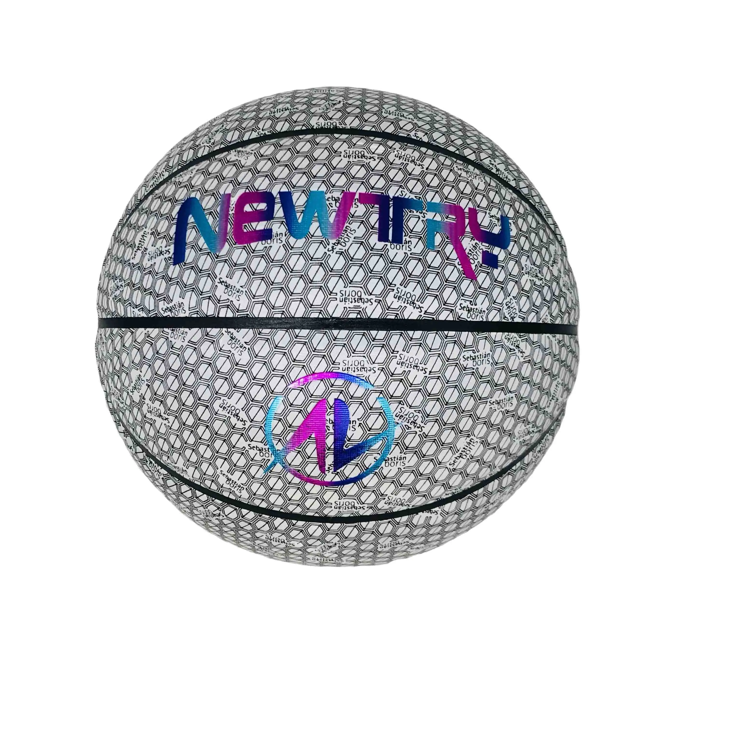 Custom Logo Glowing Holographic Basketball Reflective Shiny Leather Ball on Sale-Glow in the Dark Basketball Personalized Design