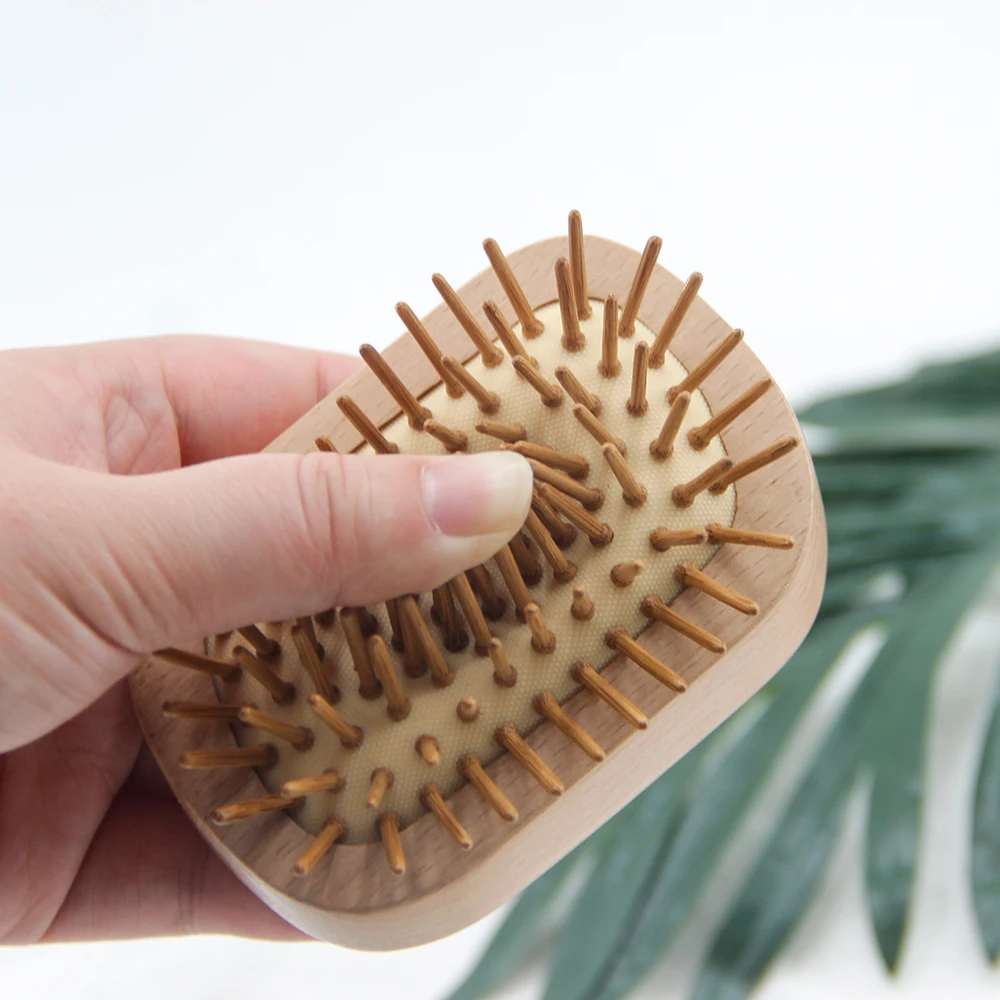 Hot Sale Portable Round Shape Bamboo Wood Hair Brush Natural Bamboo-teeth Hair Detangling Brush for Women Men Children