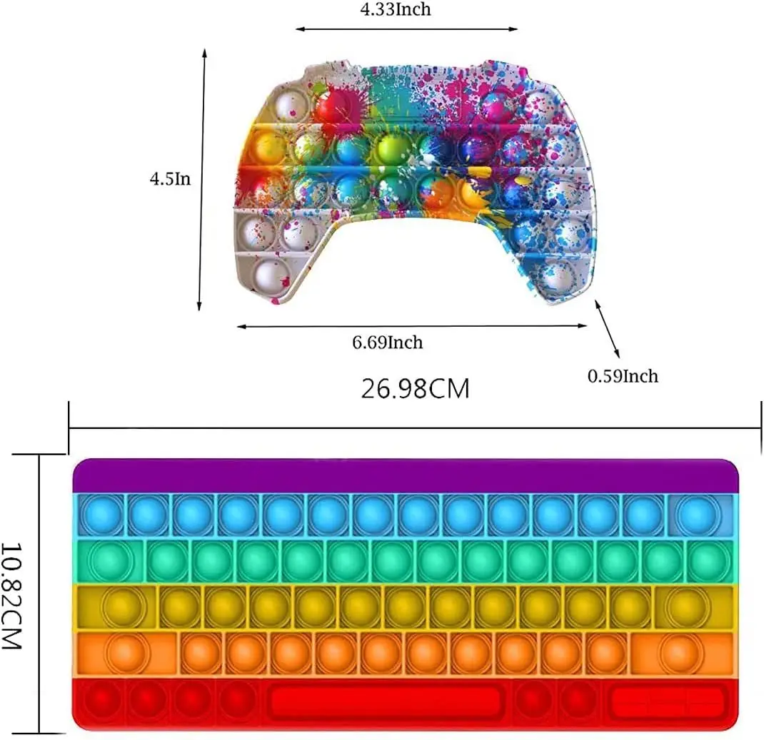 Autism Kids Educational Toy Stress Relief Silicone Colorful Push Bubble Keyboard Game Sensory Rainbow