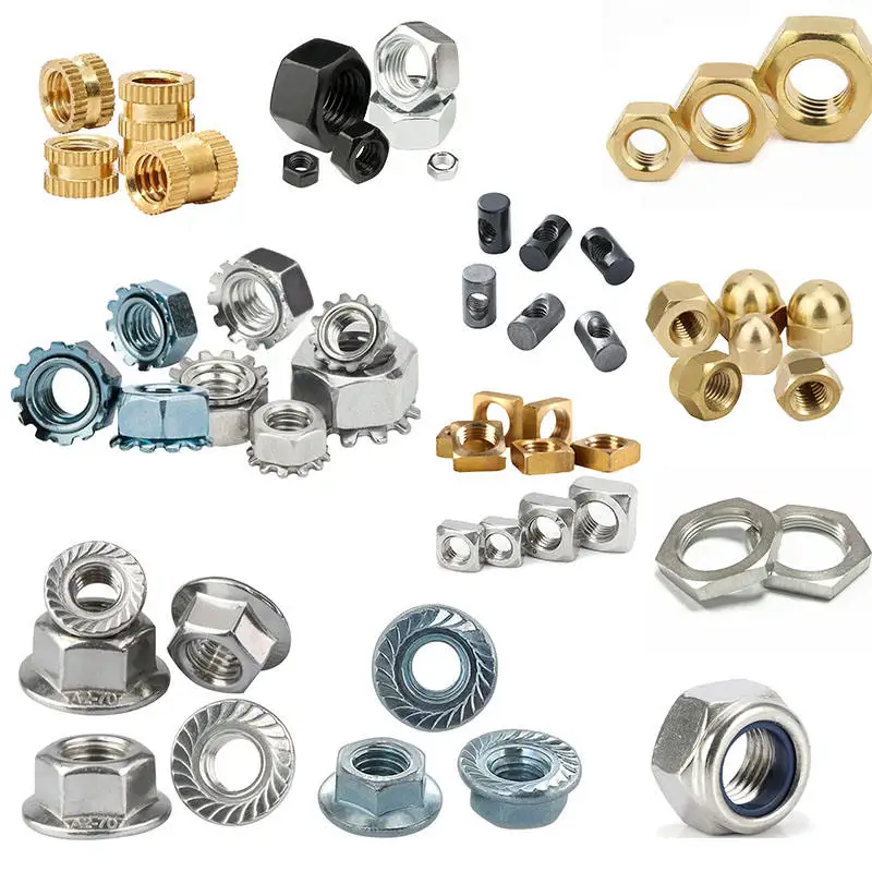 High Quality Custom Thin Nut Plain Nylon Stainless Steel Threaded Knurled Hexagon Barrel Brass Insert Flange Lock Hex Nut