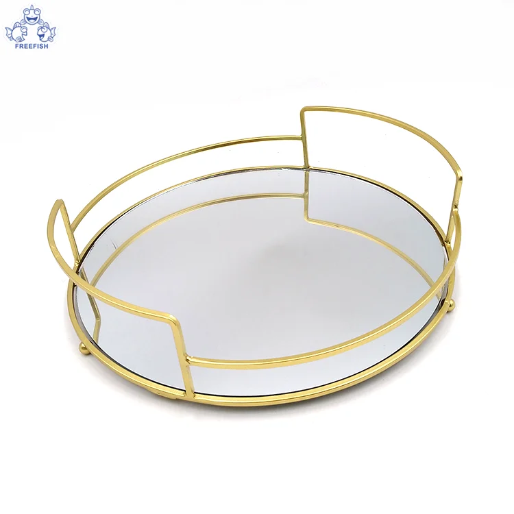 Металлический декоративный зеркальный поднос/Органайзер для ювелирных изделий, поднос для косметики для туалетного столика, туалетного столика, ванной комнаты, спальни