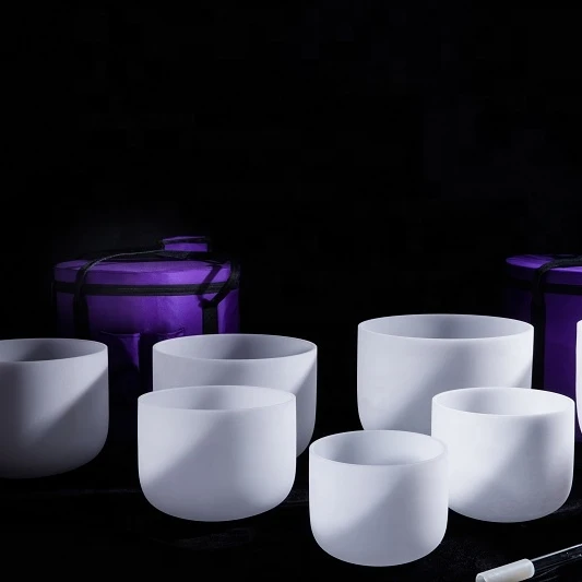 7pcs One Set 432HZ Frosted Quartz Crystal Singing Bowls C D E F G A B Note crystal bowls singing with bags