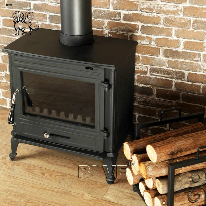 BLVE Modern Design Cast Iron Stoves Firewood Burning Heaters Unique Freestanding Fireplace Indoor Wood Burning