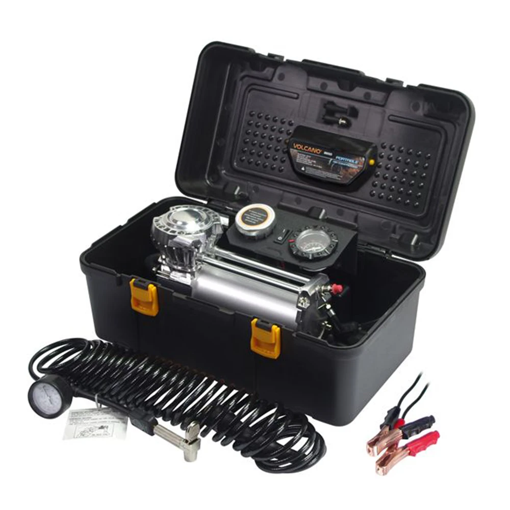 Portable Screw 12V or 24V Heavy Duty Box Tire Inflators Universal Dual Motor Compressor Double Battery Clamp Air Compressor