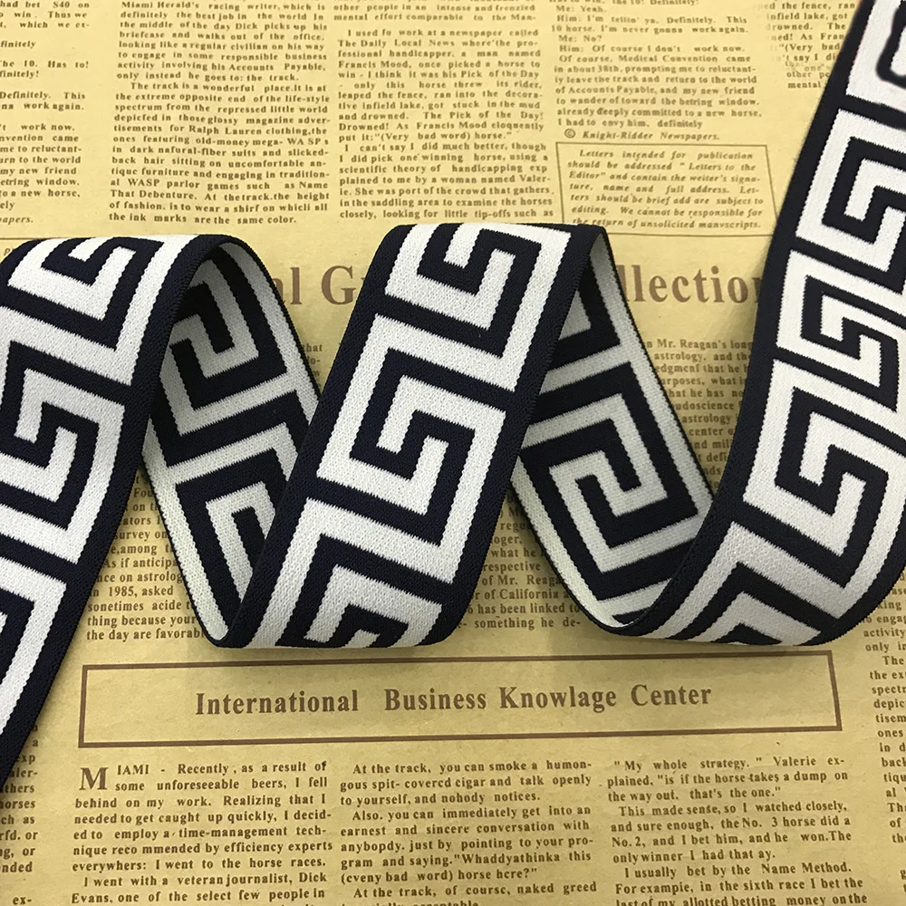 Stylish retro nylon jacquard webbing Maze jacquard elastic plain weave flat wide 40mm durable elastic band