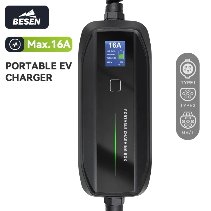 BESEN Best Price 10A 16A Electric Car Charger 5 Meters Cable Type 2 Schuko Plug On the Go Portable EV Charger