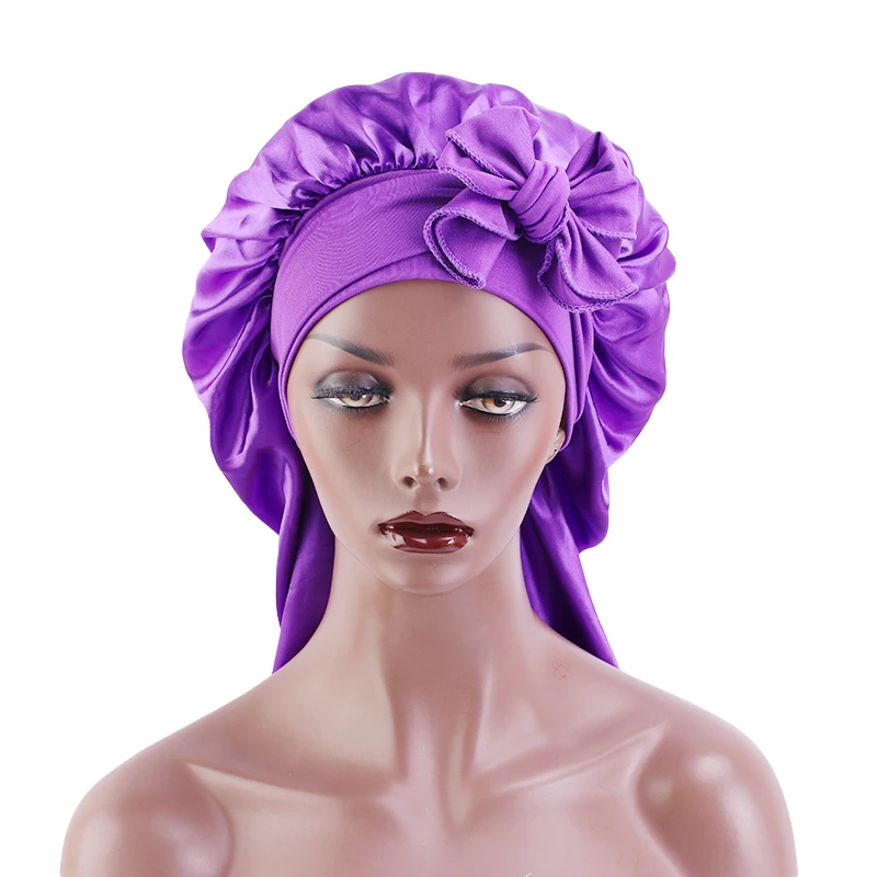 Free Logo Braid Bonnets and Satin Hair Wraps Custom Satin Dreadlock Long Bonnet With Thick Elastic Melt Band Bonnets