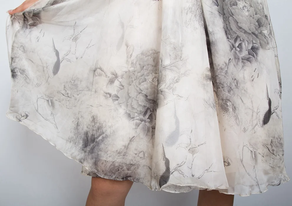 
Women Casual Short Sleeve Patchwork Pattern Chiffon Fabric Maxi Dress 