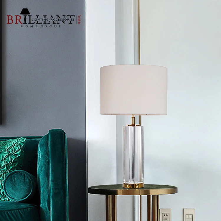 Modern Home Decor Fabric Lampshade Living Room Corner Table Bedroom Glass Crystal Table Lamp