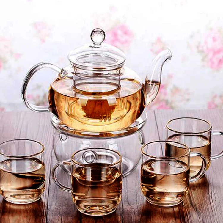 BPA Free Glass Tea Sets with Tea Cups Pot and Heated Candlestick Tea Water Bottle  with Customized Logo