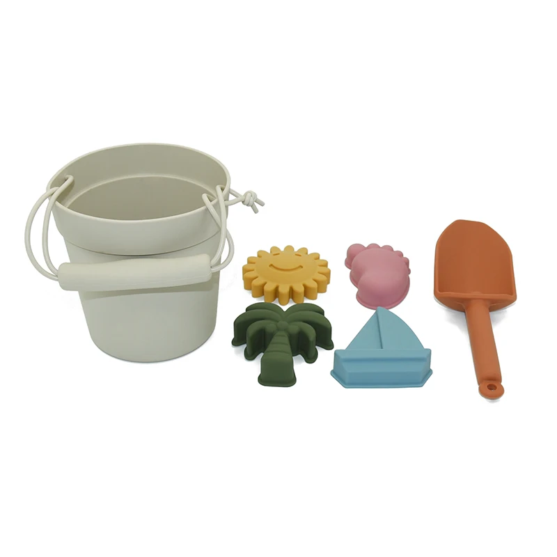 Wholesale Soft Silicone Beach Sand Toys Set for Kids Summer Outdoor Water Silicon Sand Bucket Sea Beach Toy Beige Eco Friendly