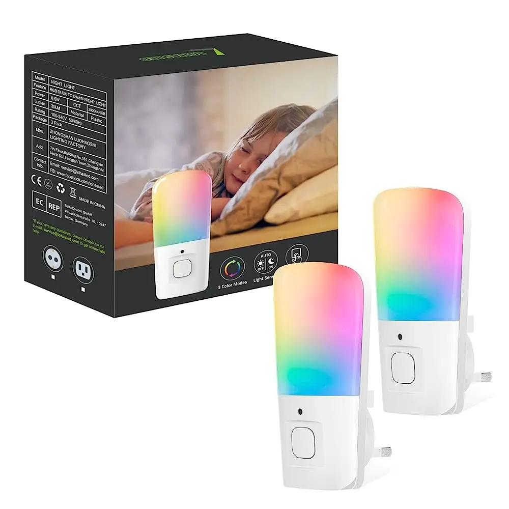 LOHAS Bedroom LED Nightlight RGB Color Changing Bed Lamp Night Light Energy Saving LED Night Lighting with Dusk to Dawn Sensor