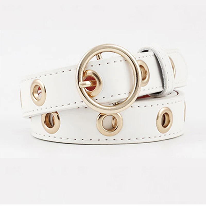 Women Hollow Rivets PU Leather Belt Luxury Brand Slimming Waist Belts for Dress Jeans