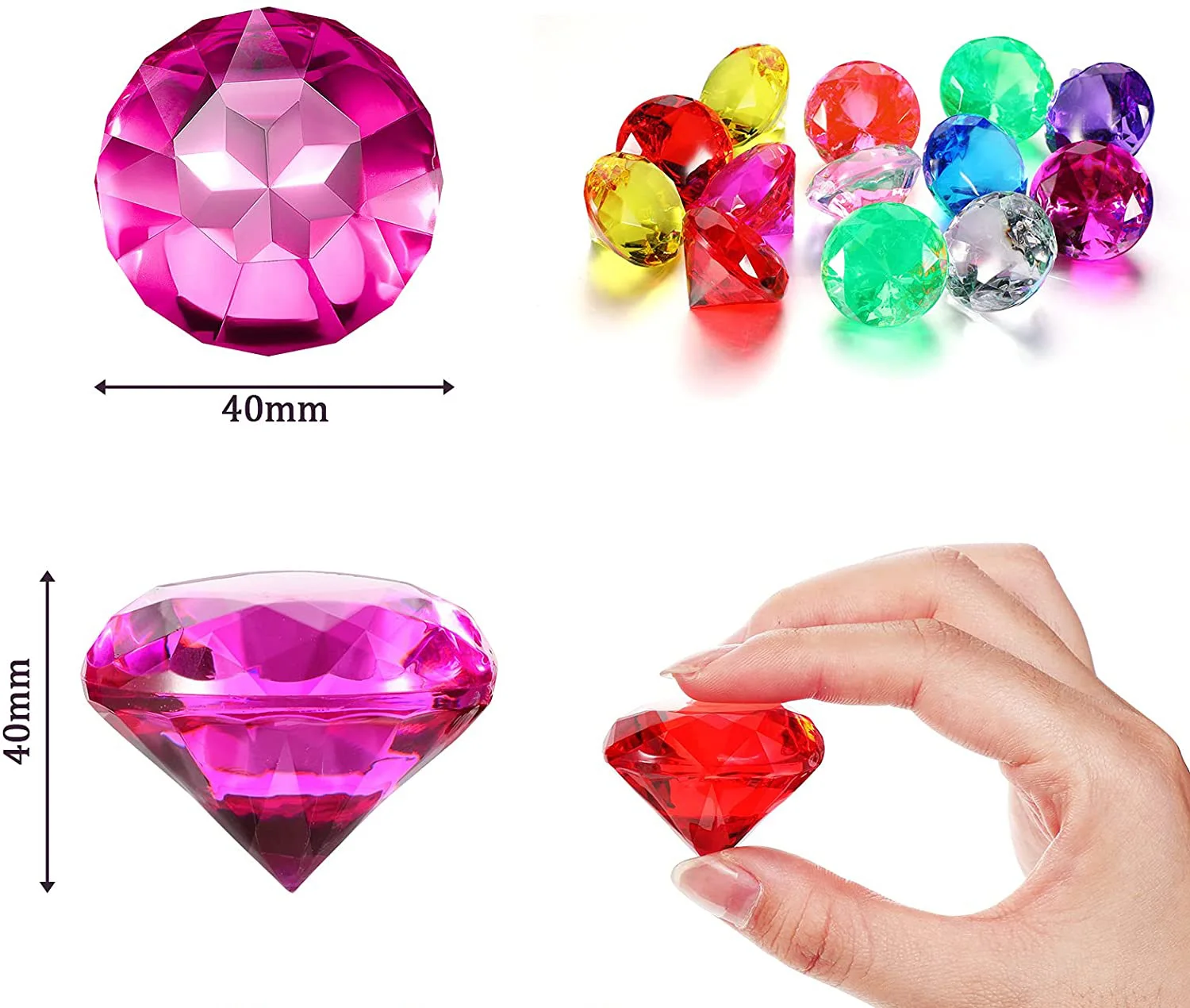 40mm Acrylic Diamond Large Gems Pirate Round Treasure Toy Gems Colorful  for Home Table Scatters Vase Fillers Party Decoration