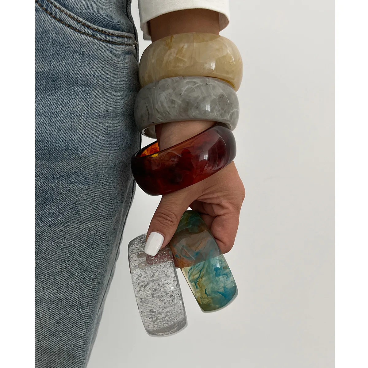 Chunky Colorful Clear Wide Big Resin Bangle Bracelet Bohemian Style Green Blue Acrylic Women Bracelet