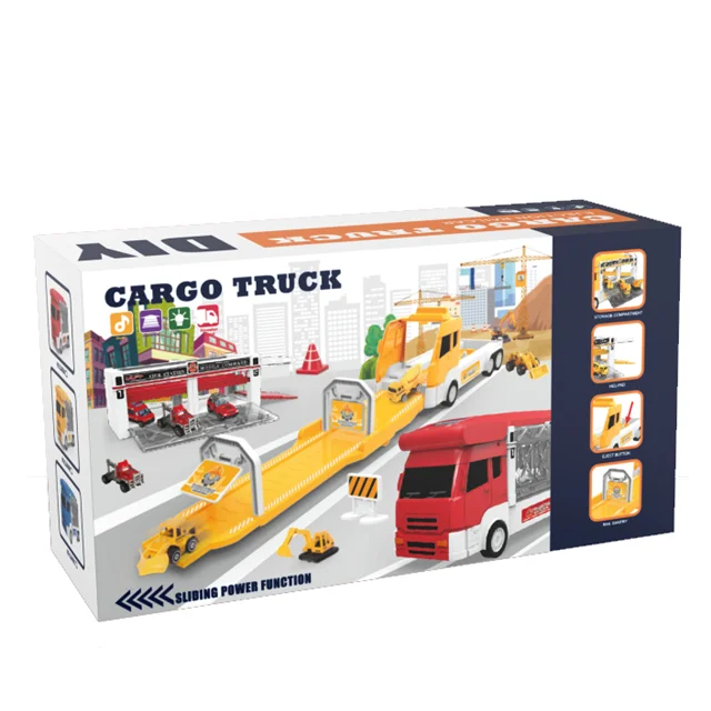 Transporter toy Blue Yellow Red cargo truck with small cars simulate sound and all accessories toy for children