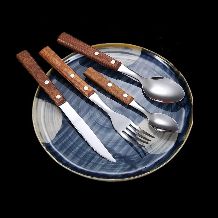 Wooden Handle Flatware Set stainless steel 18/8 Knife Fork Spoon wood handle cutlery set