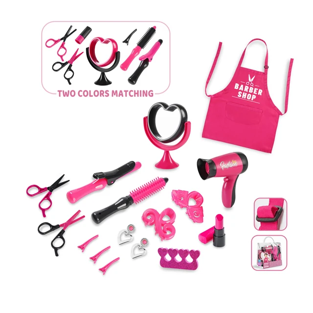 Fashion Educational Beauty Salon Set Kids Pretend Play with Barber Apron HairStyling Makeup Kit Toys for Girls Children