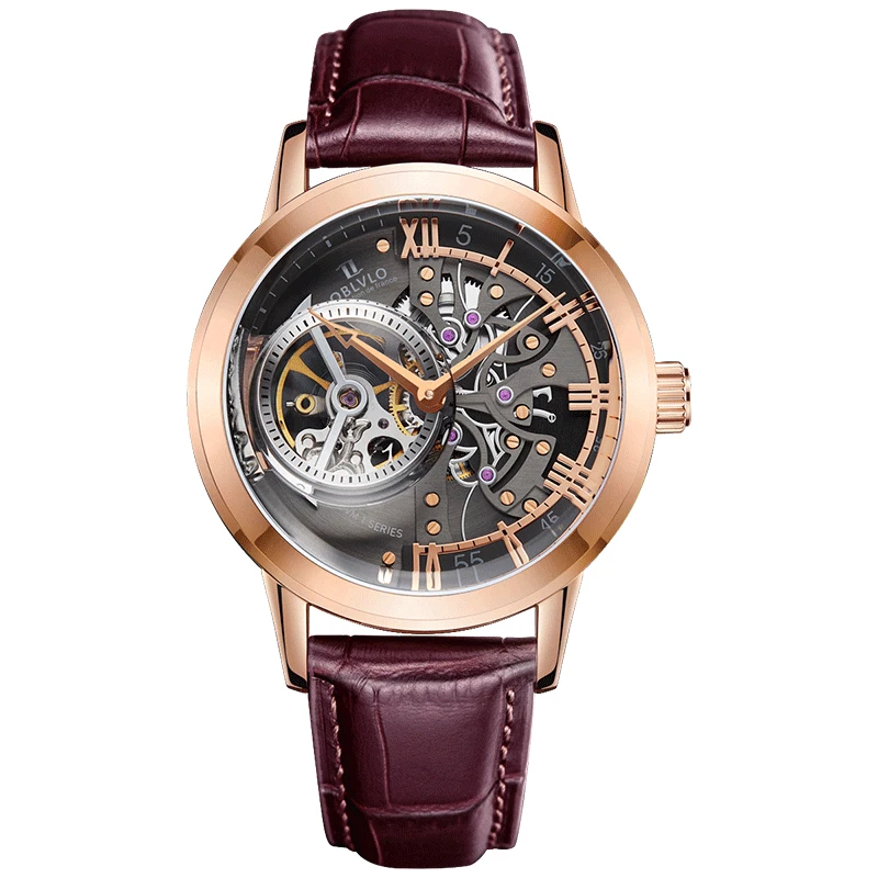 Custom Logo Fashion Luxury Boys Wrist Tourbillon Fully Automatic Japan Movement Mechanical Watches For Men