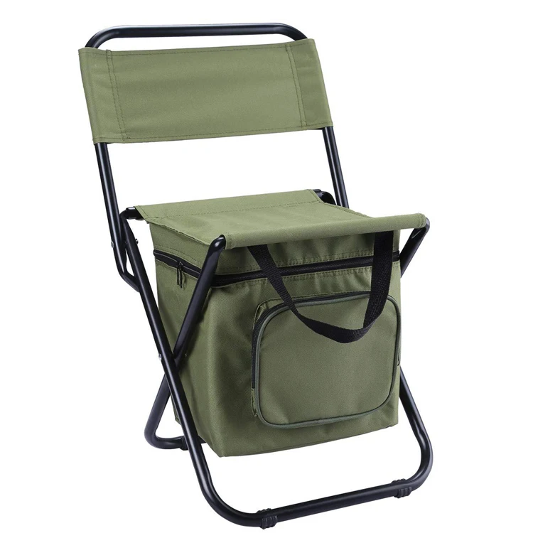 Durable Oxford Foldable Camping Chair Compact Fishing Stool with Cooler Bag 16MM iron pipe