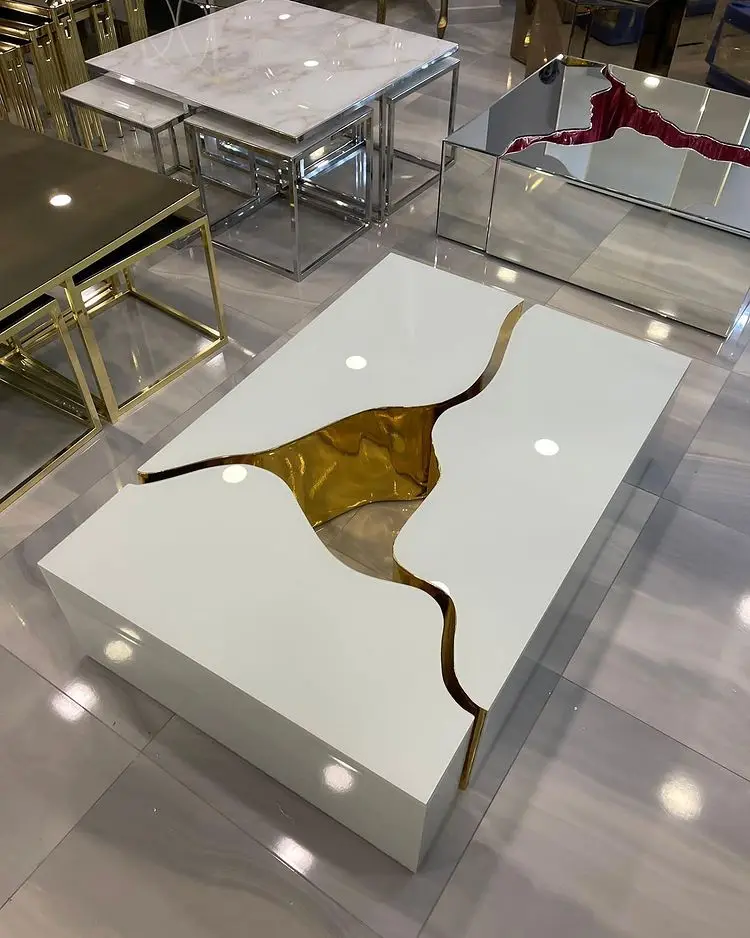 2023 Cracked Three in One  Mirrored Coffee Table Center Table Home Decor Furniture Sofa Muebles Meubles Mobles Moebles Mebles