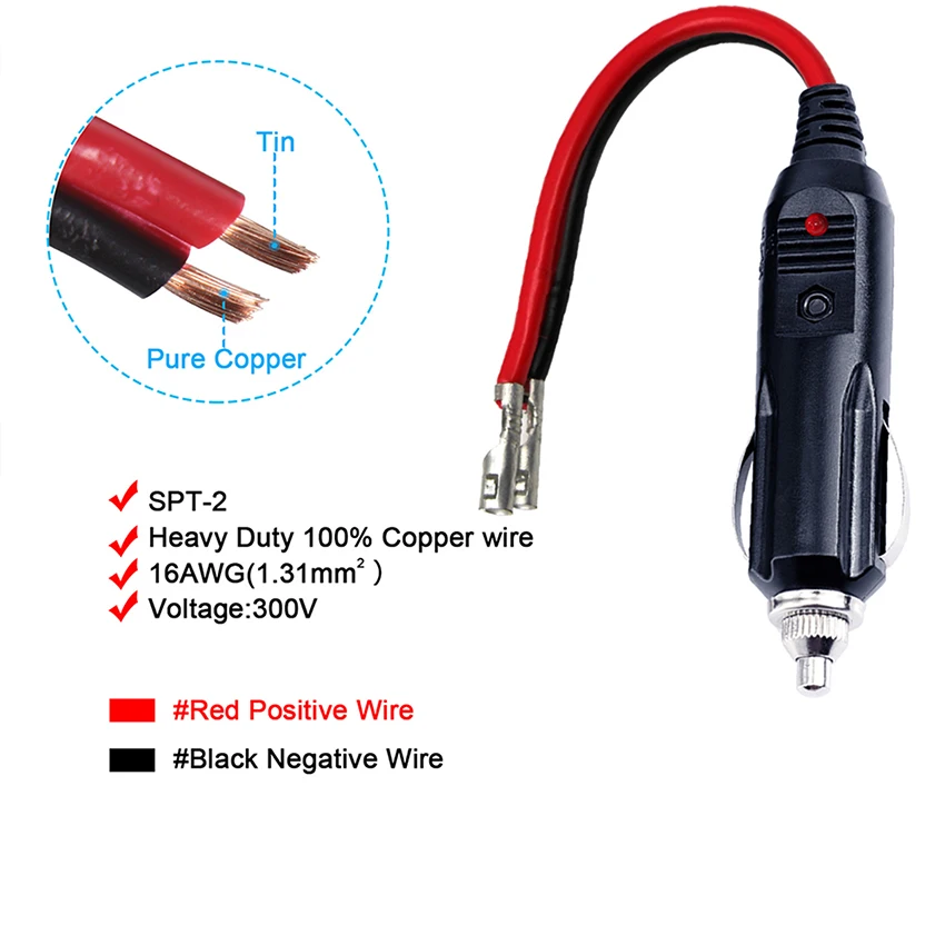 Power Supply Cord Car 12V Cigarette Lighter Plug Adapter With Cable 15cm Tail Wires Terminal